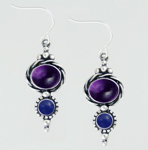 Sterling Silver Drop Dangle Earrings With Amethyst And Lapis Lazuli